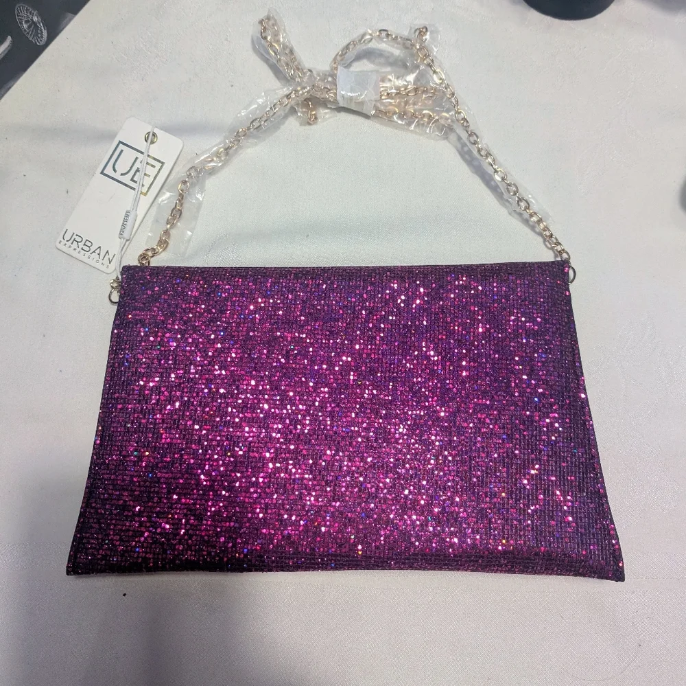 Urban Expressions Glitter Envelope Clutch/ Crossbody - Magenta 🔥